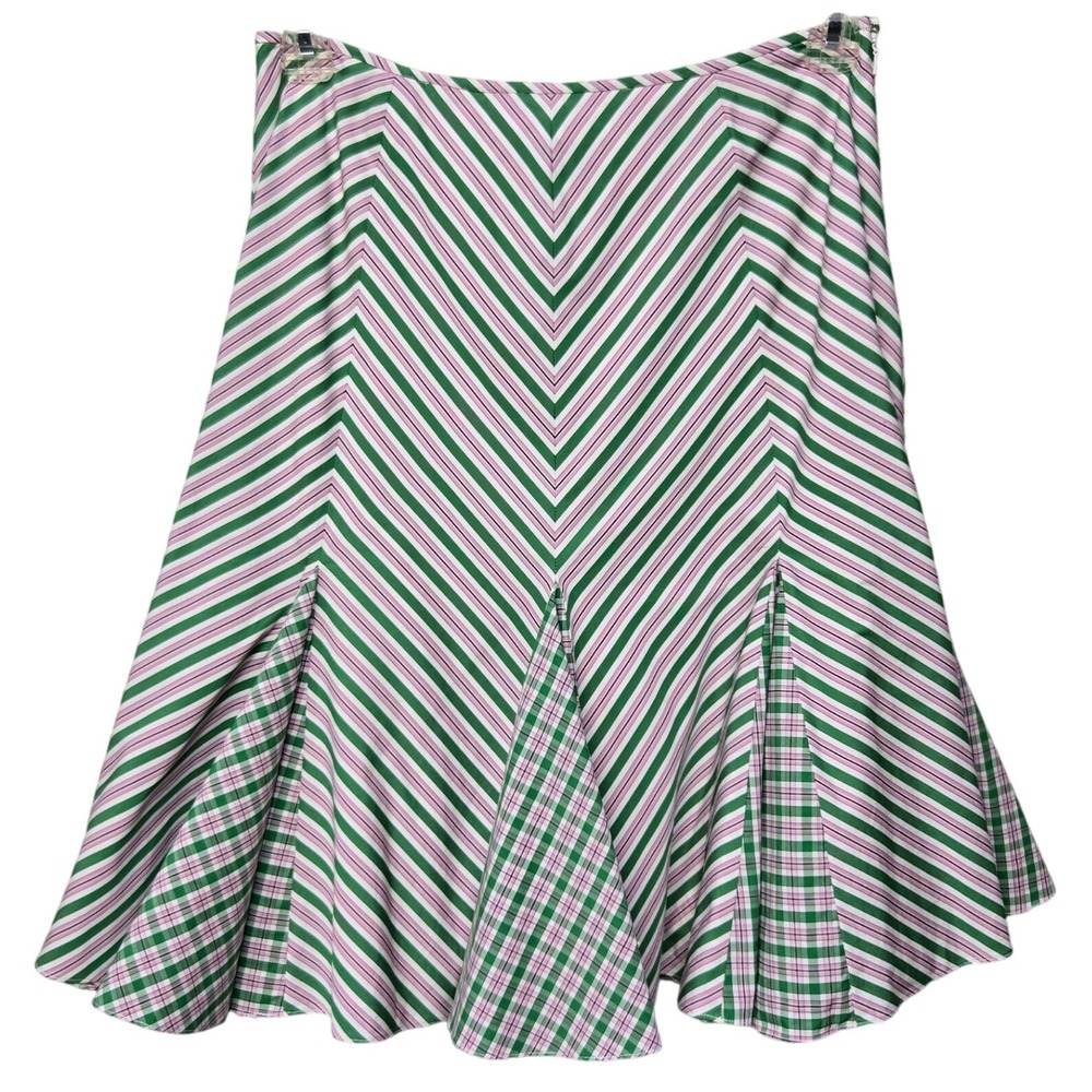 Ralph Lauren Blue Label Midi Skirt 10 Cotton Stripe Twirl Flare Preppy Retro Mod